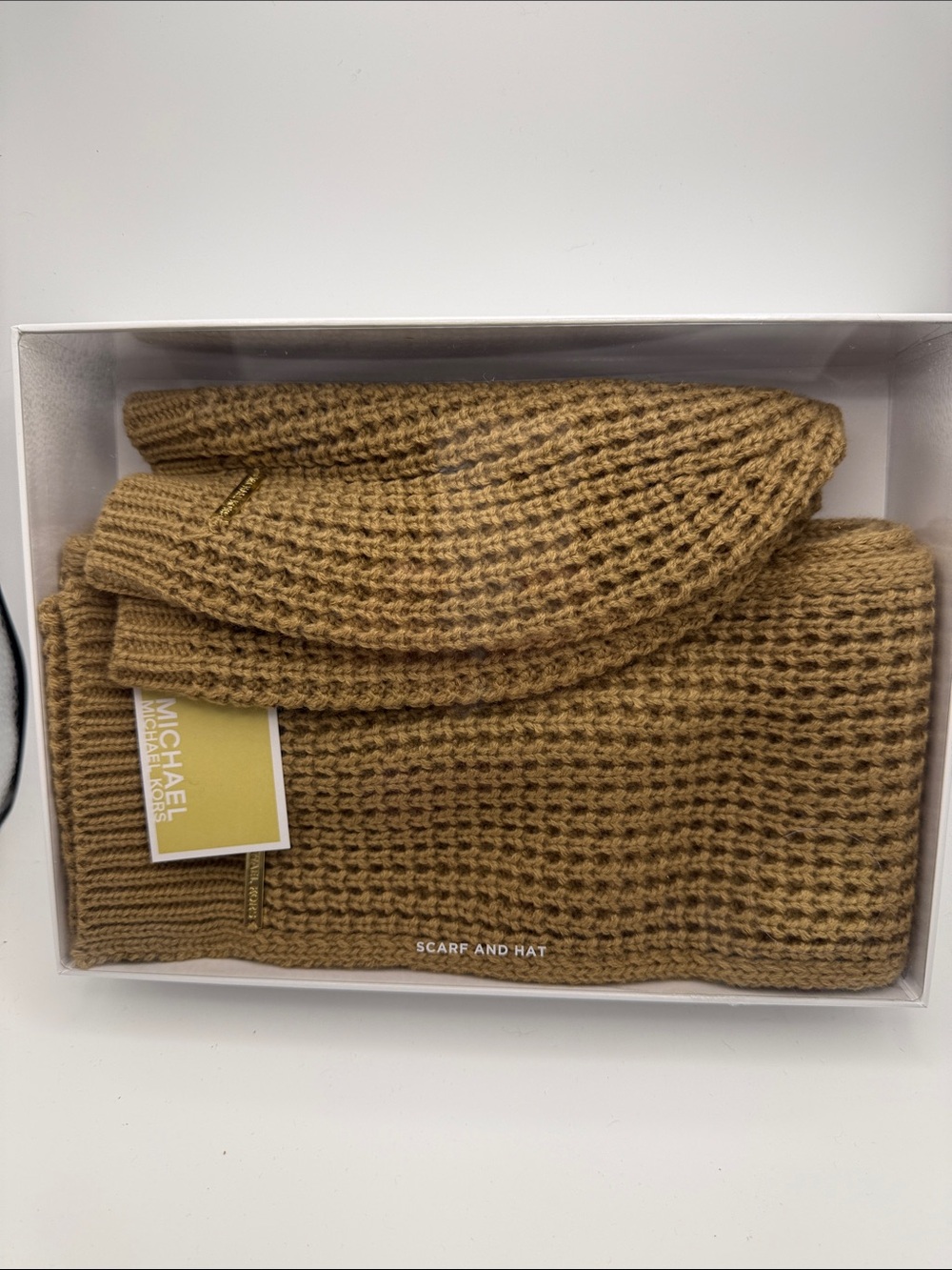 Michael Kors Men's Camel/Tan Knit Scarf & Hat Set